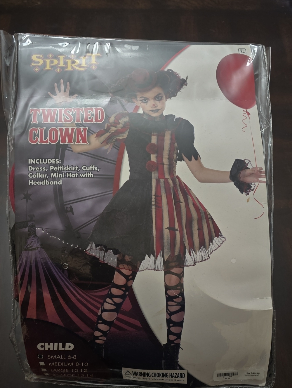 Spirit Twisted Clown Costume - Black, Red & Cream